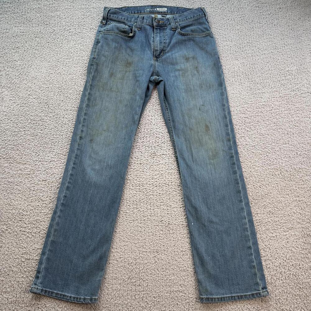 Carhartt Mens Relaxed Fit Jeans 32x30 Blue Denim Workwear Straight Leg Pants